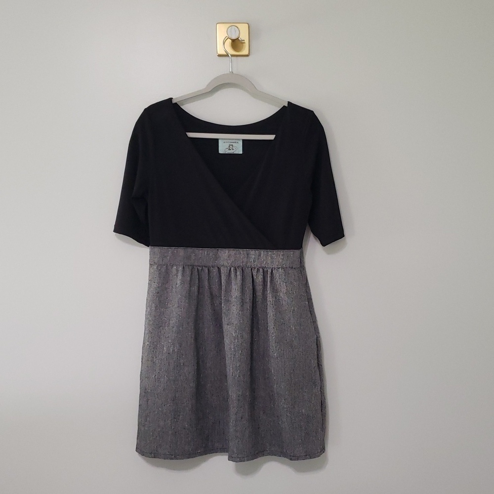 Judith March Anthropologie Mini Dress Black Gray Medium Large Office Corpcore